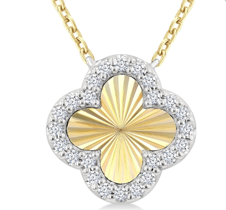 Diamond fluted yellow gold clover 