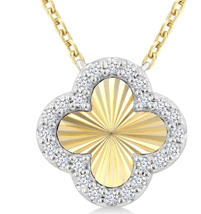 Diamond fluted yellow gold clover 