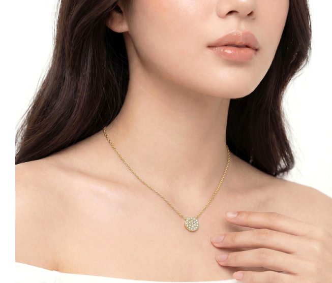 10kt yellow gold diamond disc pendant