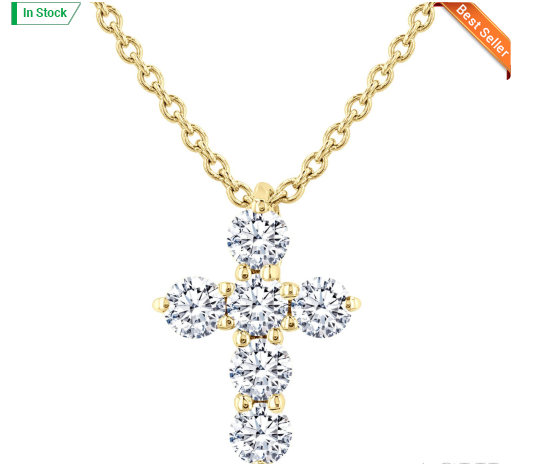 10kt yellow gold diamond cross pendant 