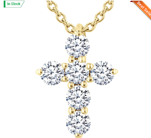 10kt yellow gold diamond cross pendant 