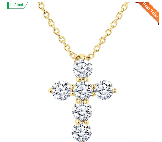 14kt yellow gold diamond cross pendant 