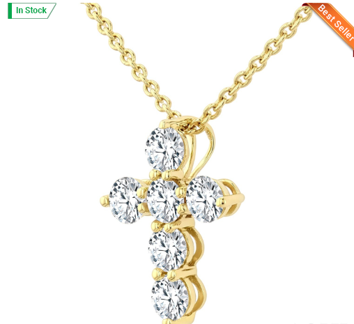 14kt yellow gold diamond cross pendant 