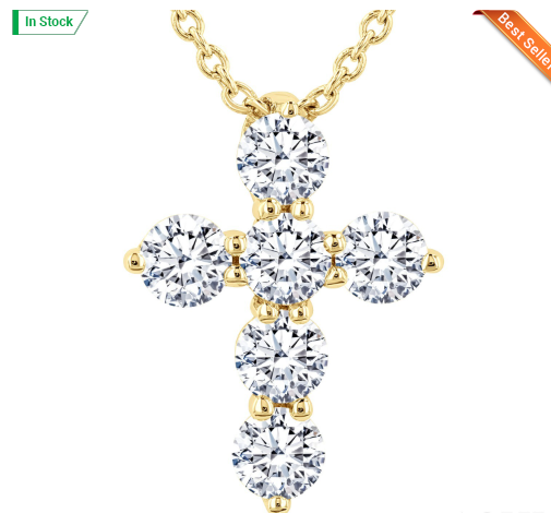 14kt yellow gold diamond cross pendant 