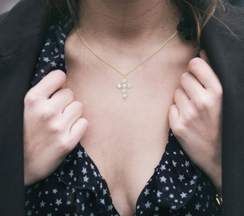 14kt yellow gold diamond cross pendant