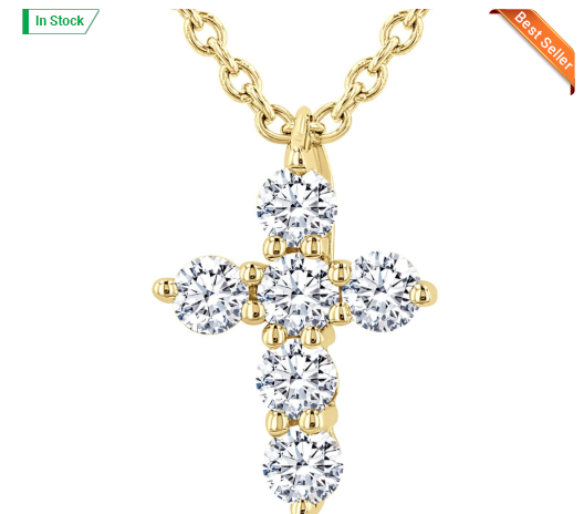 14kt yellow gold diamond cross pendant