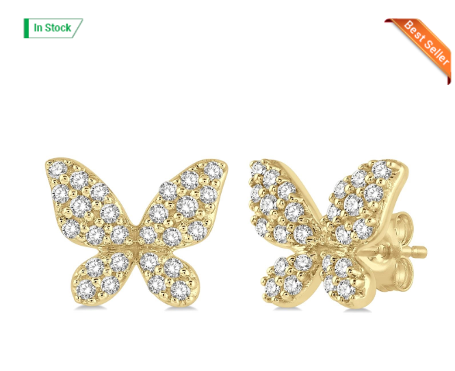 10kt yellow gold diamond butterfly earrings 
