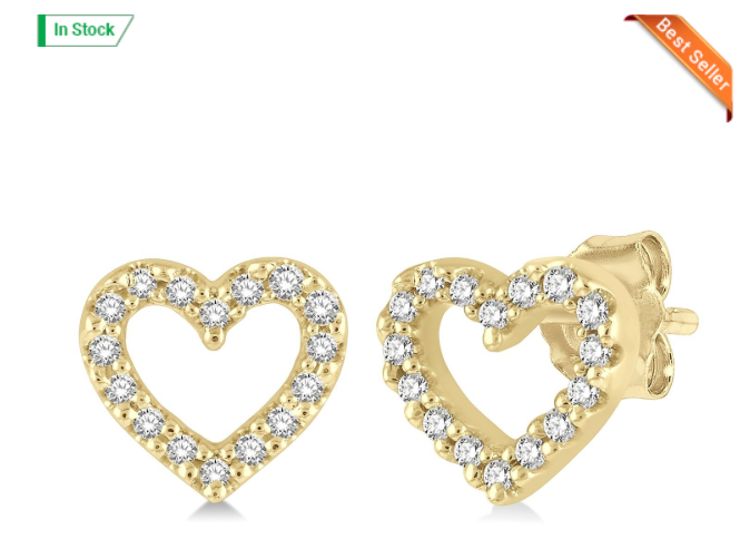 10kt yellow gold heart diamond stud earrings 