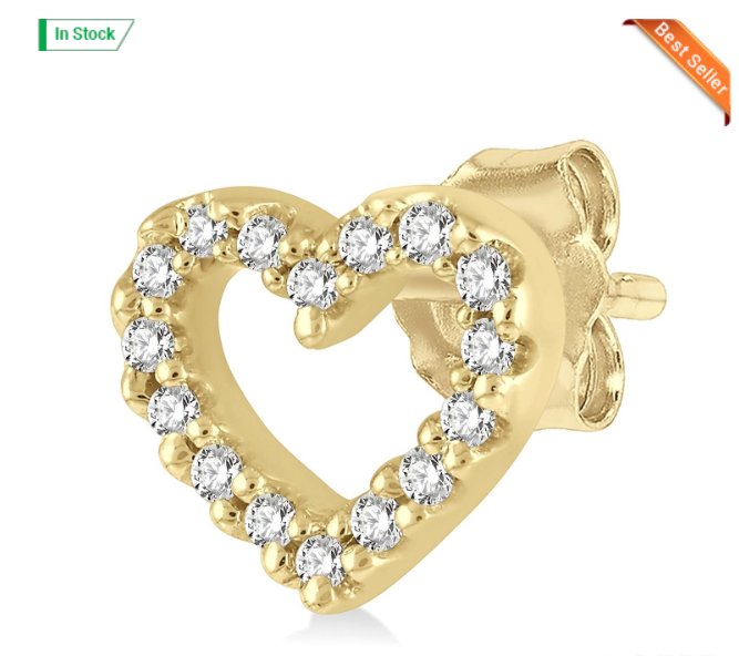 10kt yellow gold heart diamond stud earrings 