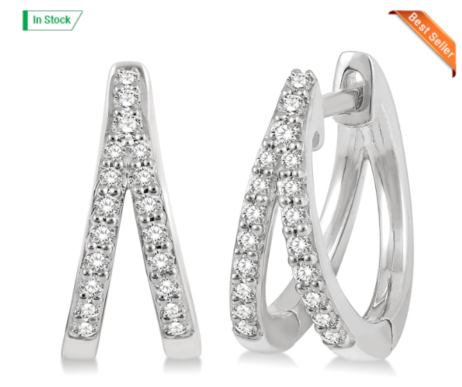 10kt white gold split diamond huggies 