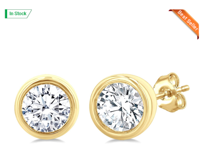 10kt yellow gold bezel set round diamond studs