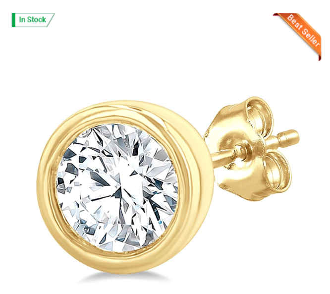 10kt yellow gold bezel set round diamond studs