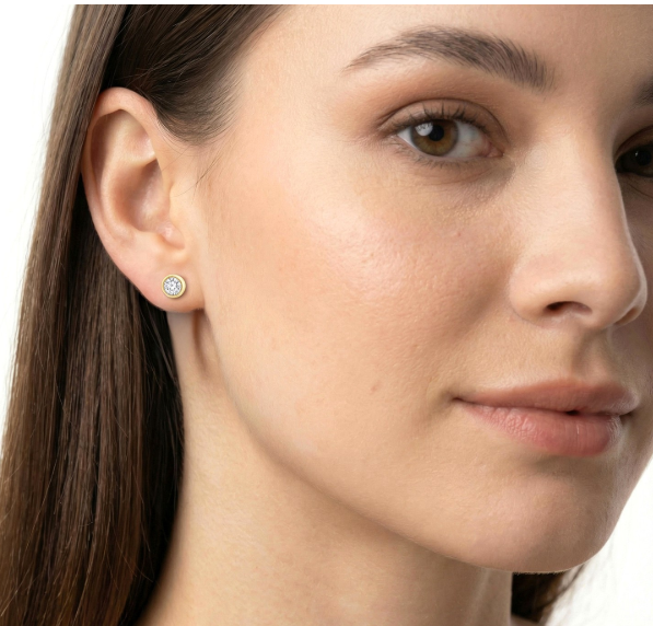10kt yellow gold bezel set round diamond studs