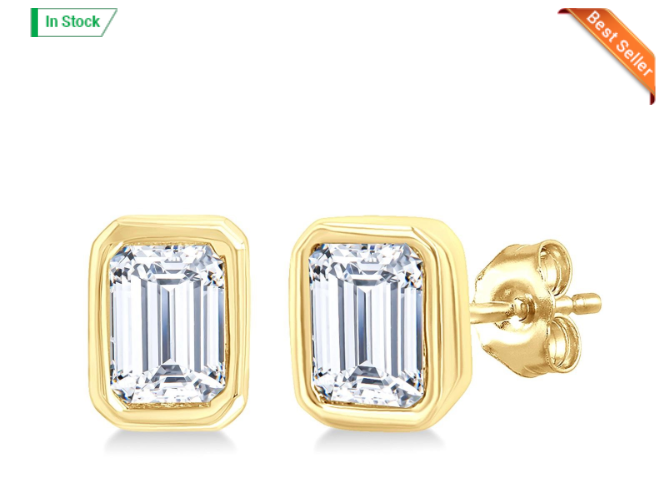 10kt yellow gold emerald cut bezel set diamonds 