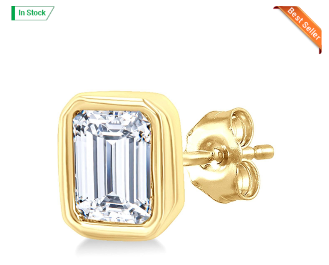 10kt yellow gold emerald cut bezel set diamonds 