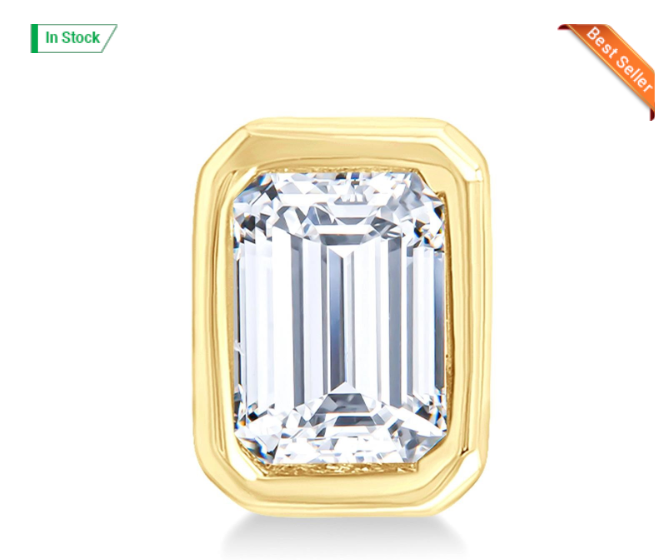 10kt yellow gold emerald cut bezel set diamonds 