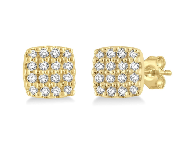 10kt yellow gold cushion shaped diamond earrings