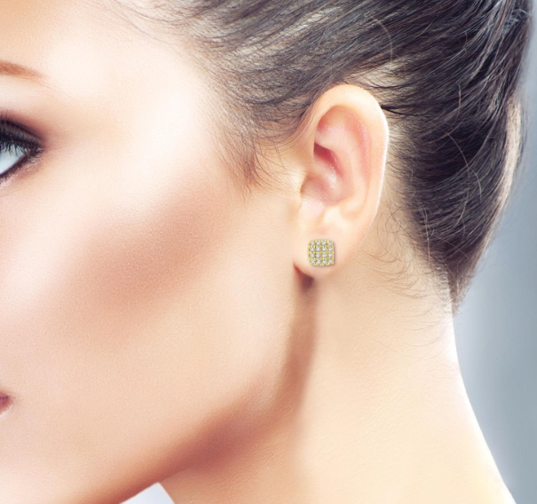 10kt yellow gold cushion shaped diamond earrings