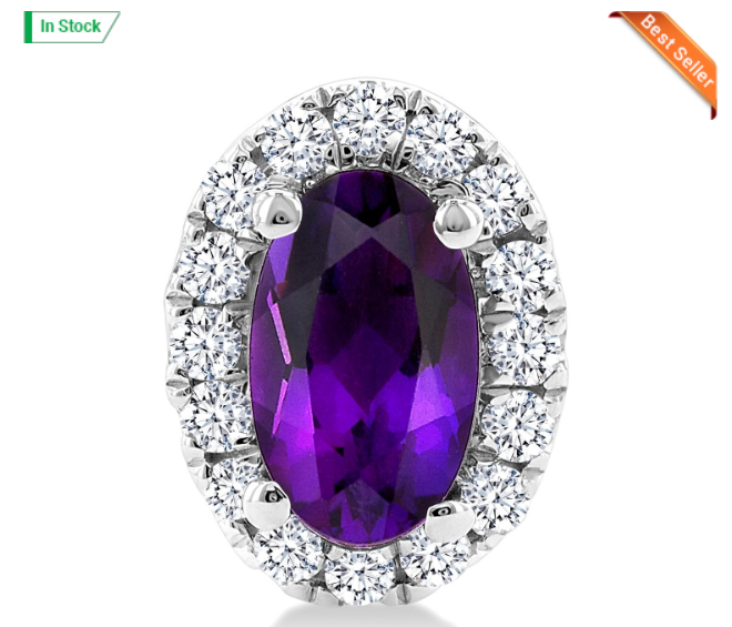 10kt white gold oval amethyst earrings in a diamond halo