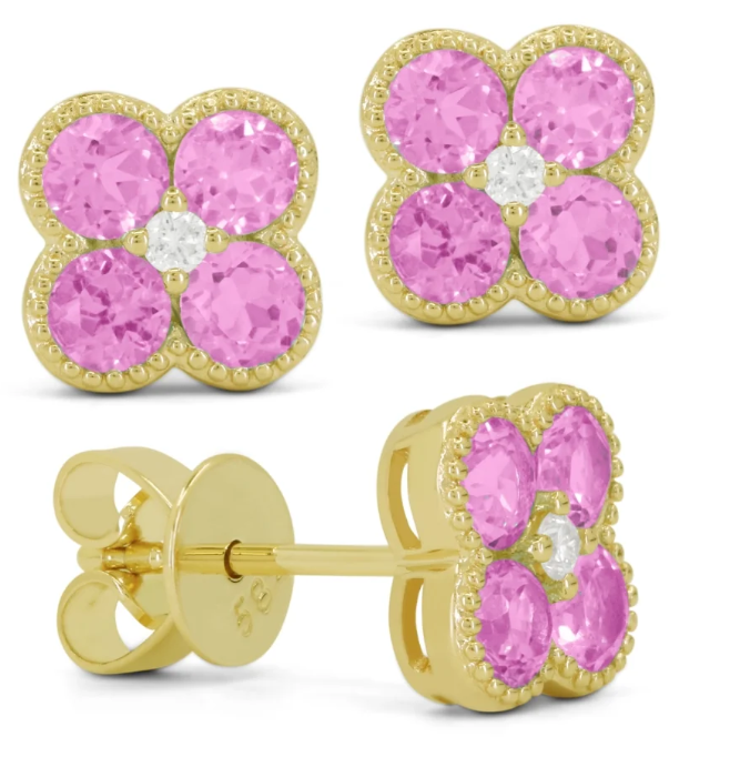 24KT YELLOW GOLD PINK SAPPHIRE FASHION EARRINGS