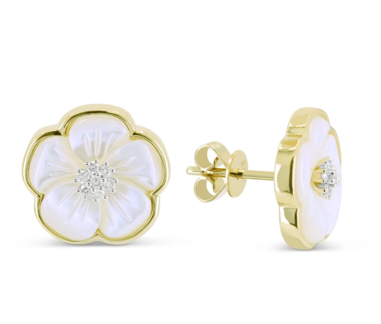 MOTHER OF PEARL FLOWER EARRINGS IN 14KT YELLOW GOLD