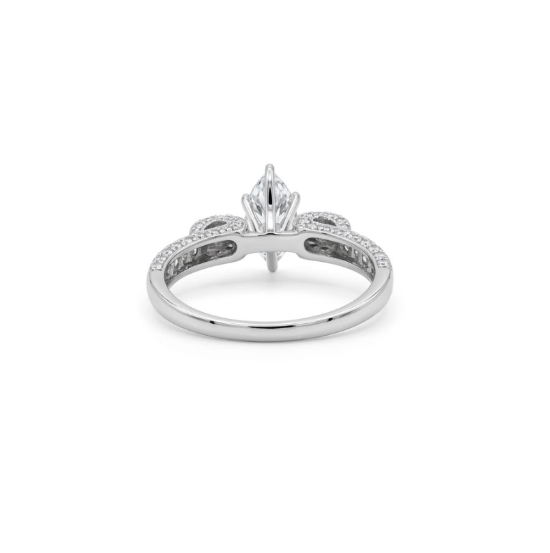 Marquise Center Engagement Ring with Baguette Accents on the Band and Round Diamonds on the Shank for Total Carat Weight of .68ctw, all in 14kt White Gold