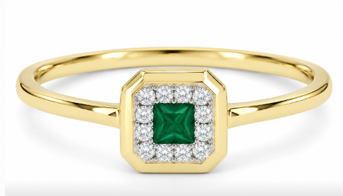 14KT YELLOW GOLD SQUARE EMERLAD WITH A DIAMOND HALO | R1802EMY - Brownee Jewelers