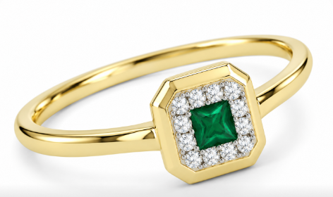 14KT YELLOW GOLD SQUARE EMERLAD WITH A DIAMOND HALO | R1802EMY - Brownee Jewelers