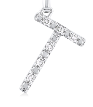 Silver Block 'T' Initial Diamond Pendant