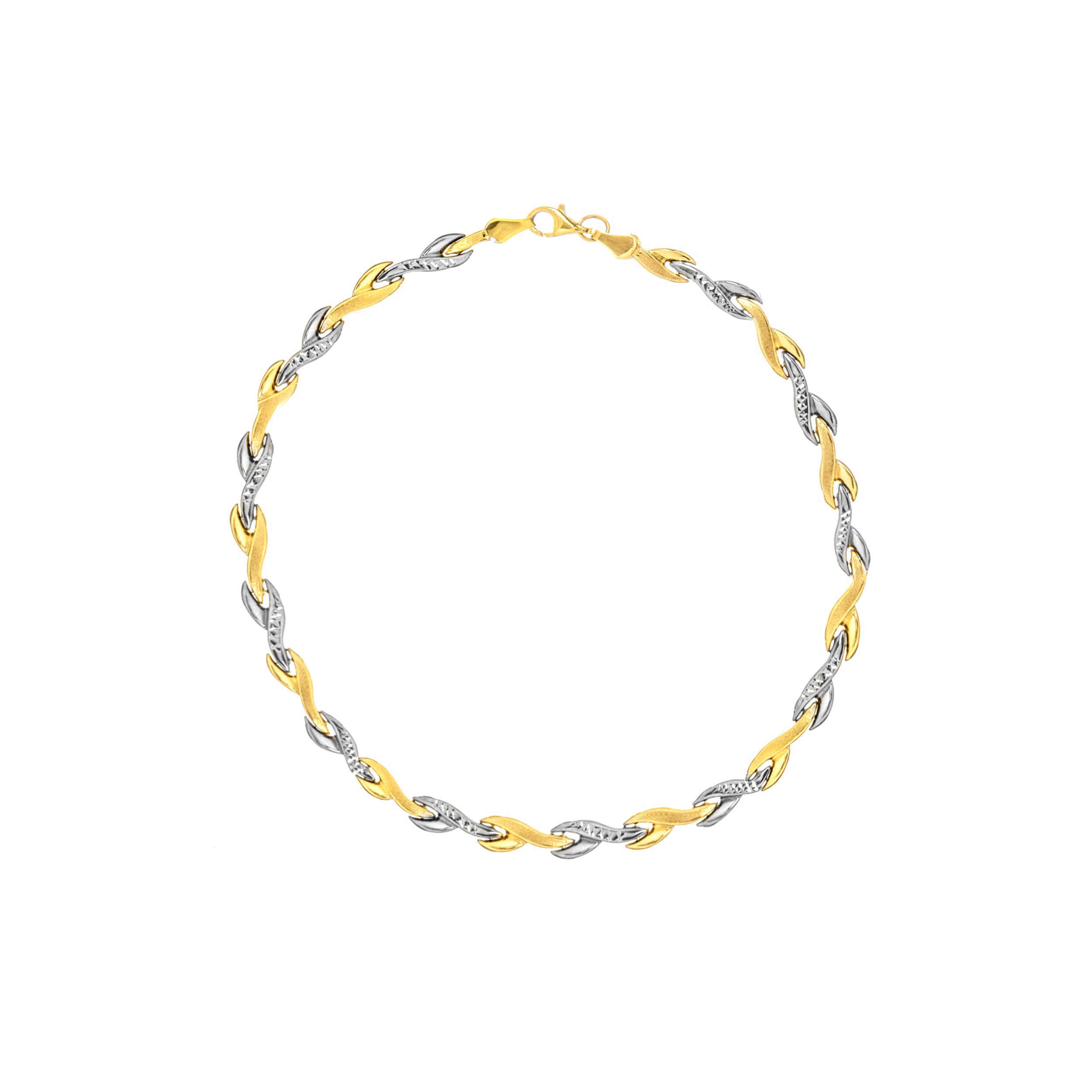 7.25" DIAMOND-CUT SATIN LEAF BRACELET | 14K TWO-TONE GOLD | TM000583-14YB - Brownlee Jewelers