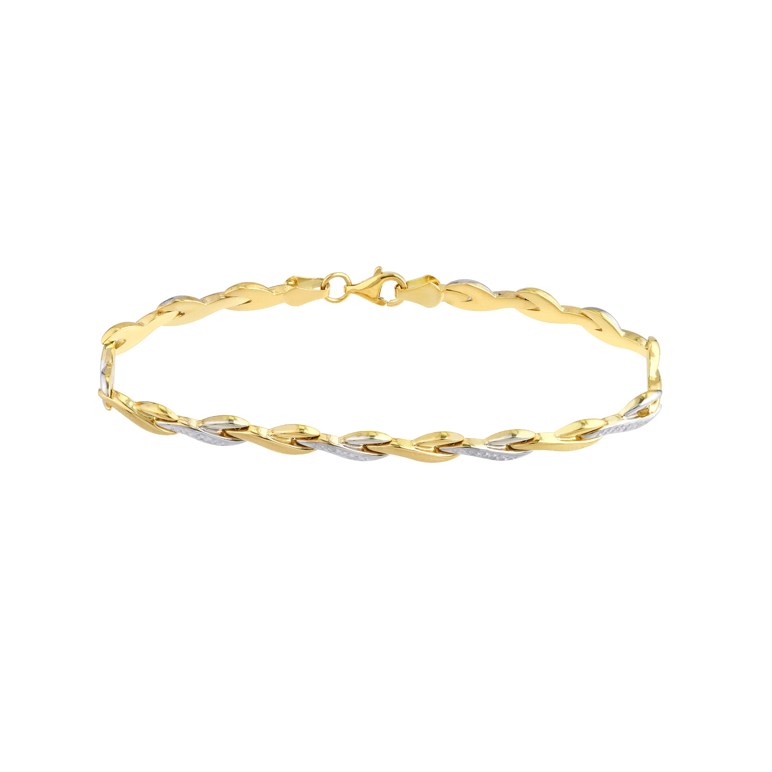 7.25" DIAMOND-CUT SATIN LEAF BRACELET | 14K TWO-TONE GOLD | TM000583-14YB - Brownlee Jewelers