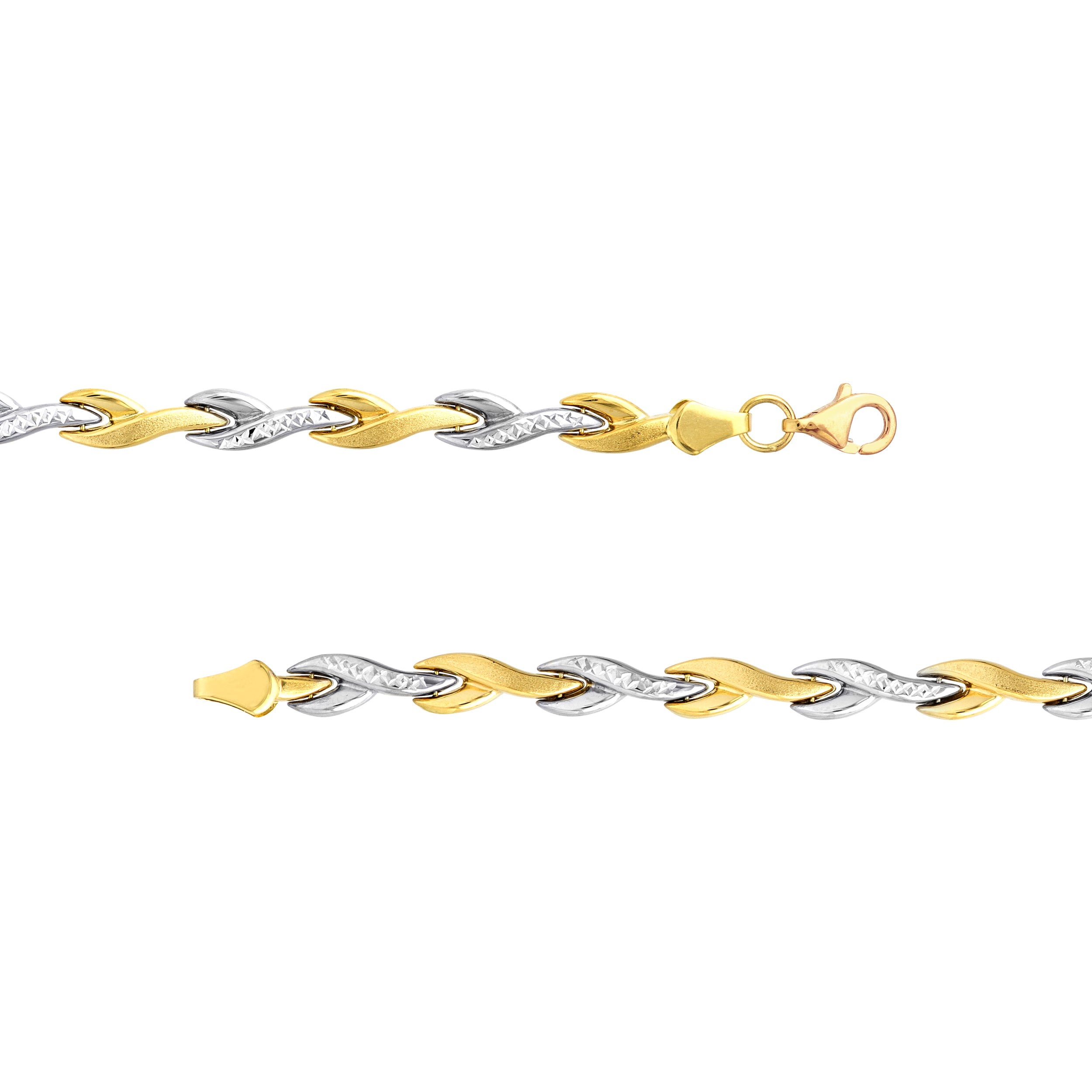 7.25" DIAMOND-CUT SATIN LEAF BRACELET | 14K TWO-TONE GOLD | TM000583-14YB - Brownlee Jewelers