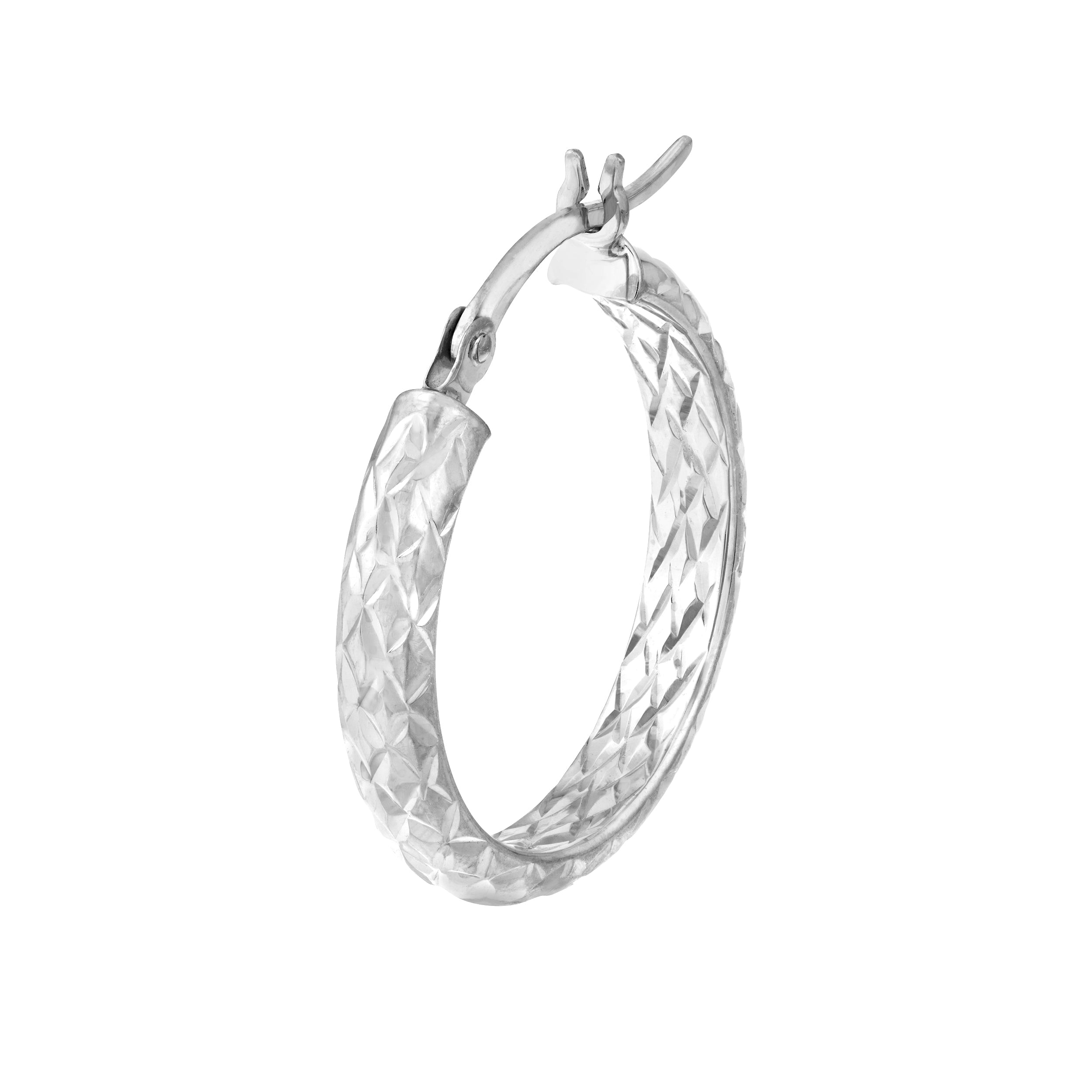 3MM X 20MM DIAMOND-CUT HOOP EARRINGS | 10K WHITE GOLD | TM001749-10B - Brownlee Jewelers