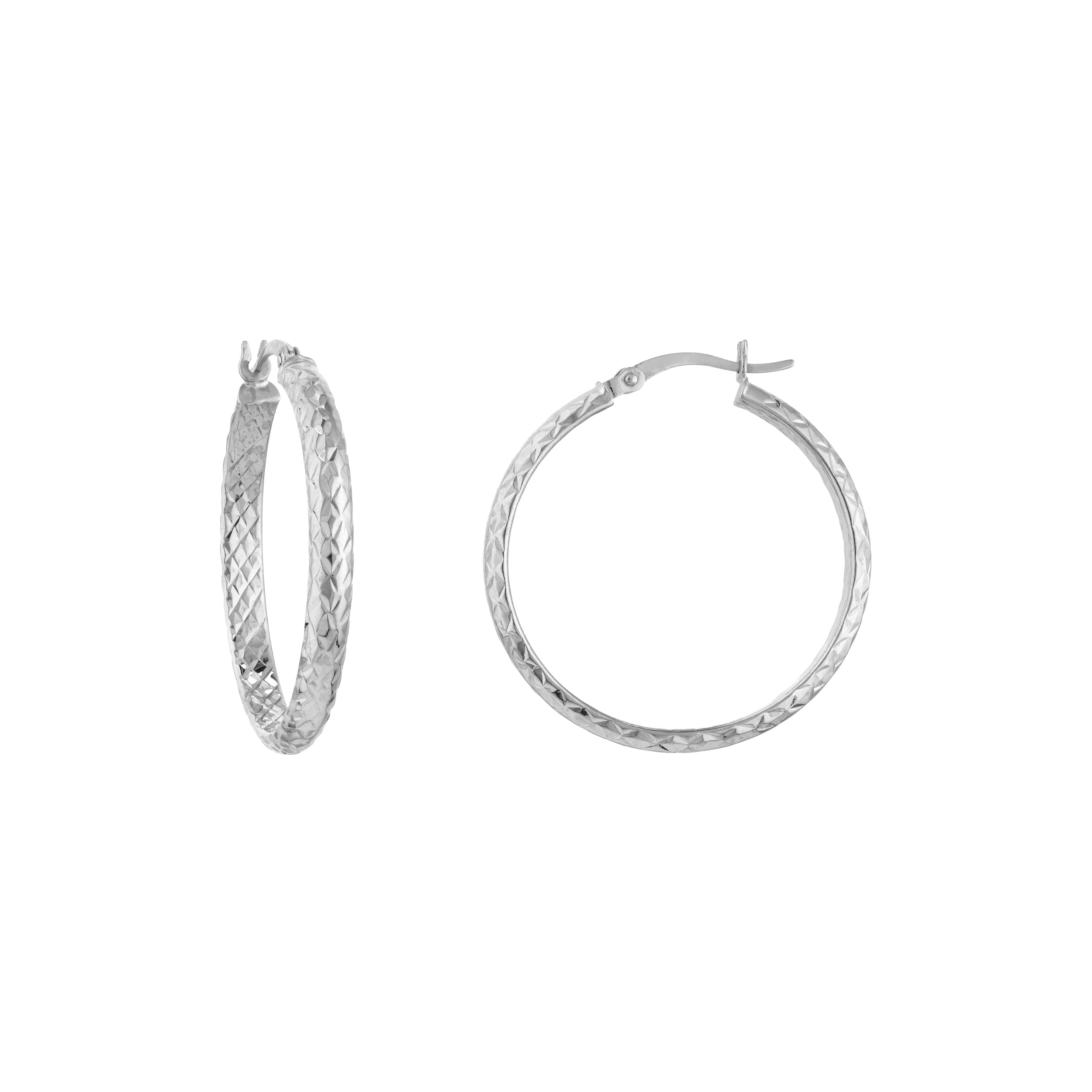 3MM X 30MM DIAMOND-CUT HOOP EARRINGS | 10K WHITE GOLD | TM001753-10B - Brownlee Jewelers