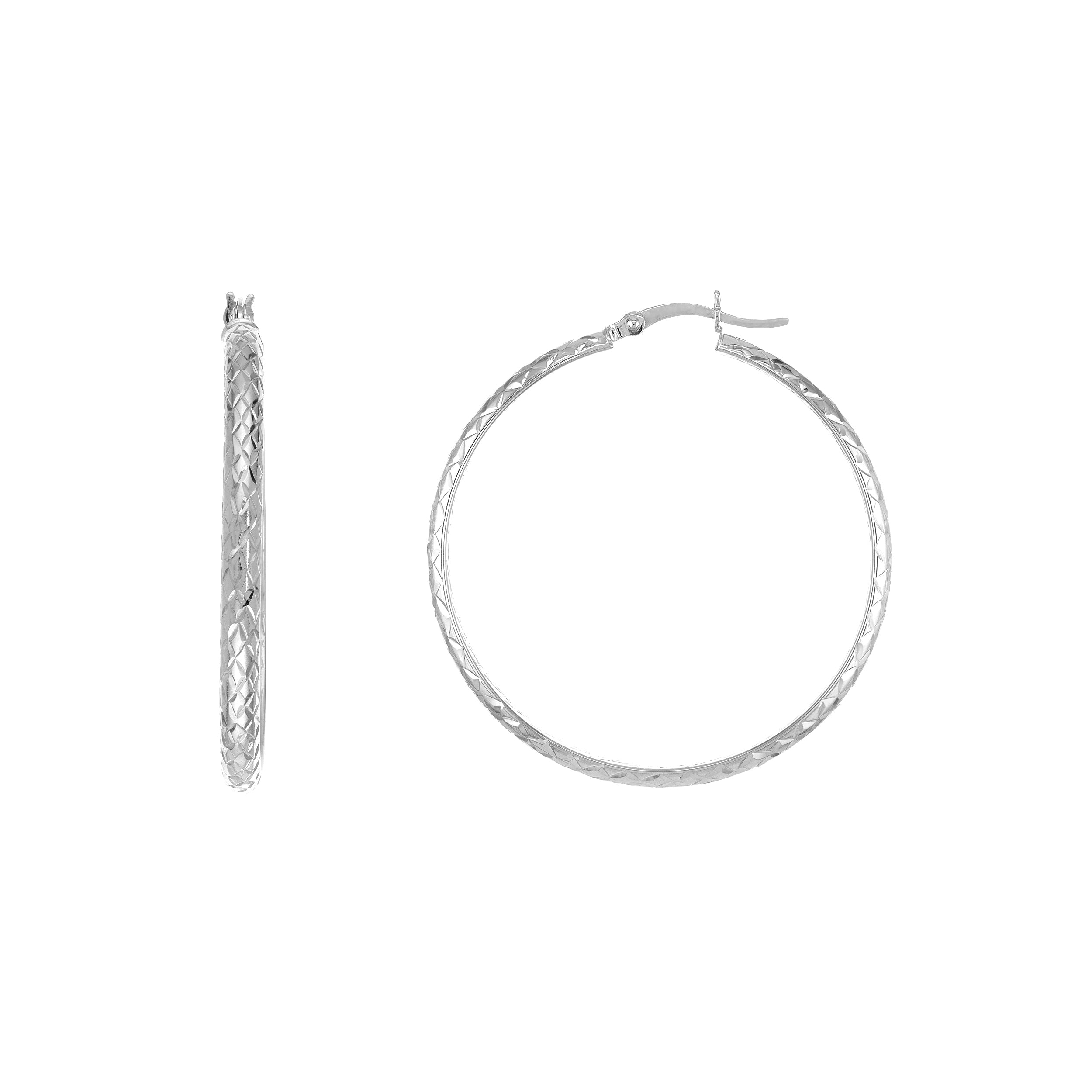 3MM X 40MM DIAMOND-CUT HOOP EARRINGS | 10K WHITE GOLD | TM001754-10B - Brownlee Jewelers