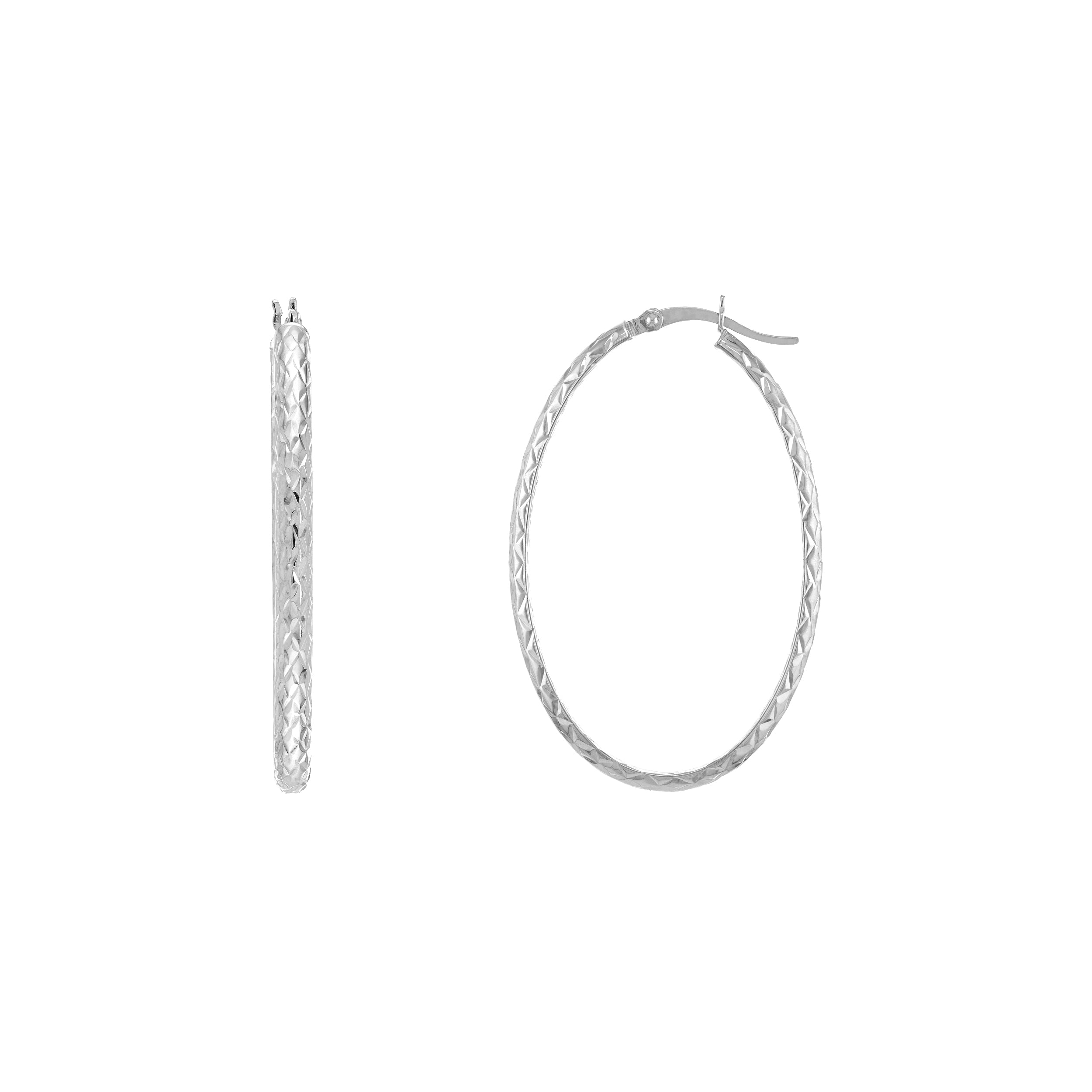 3MM X 42MM DIAMOND-CUT OVAL HOOP EARRINGS | 10K WHITE GOLD | TM008007-10B - Brownlee Jewelers