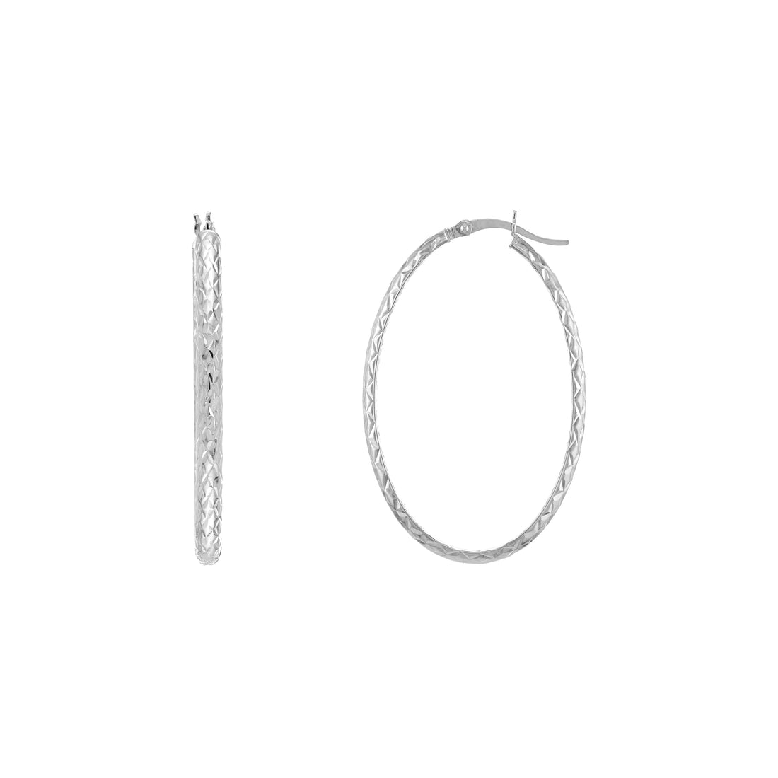 3MM X 42MM DIAMOND-CUT OVAL HOOP EARRINGS | 10K WHITE GOLD | TM008007-10B - Brownlee Jewelers