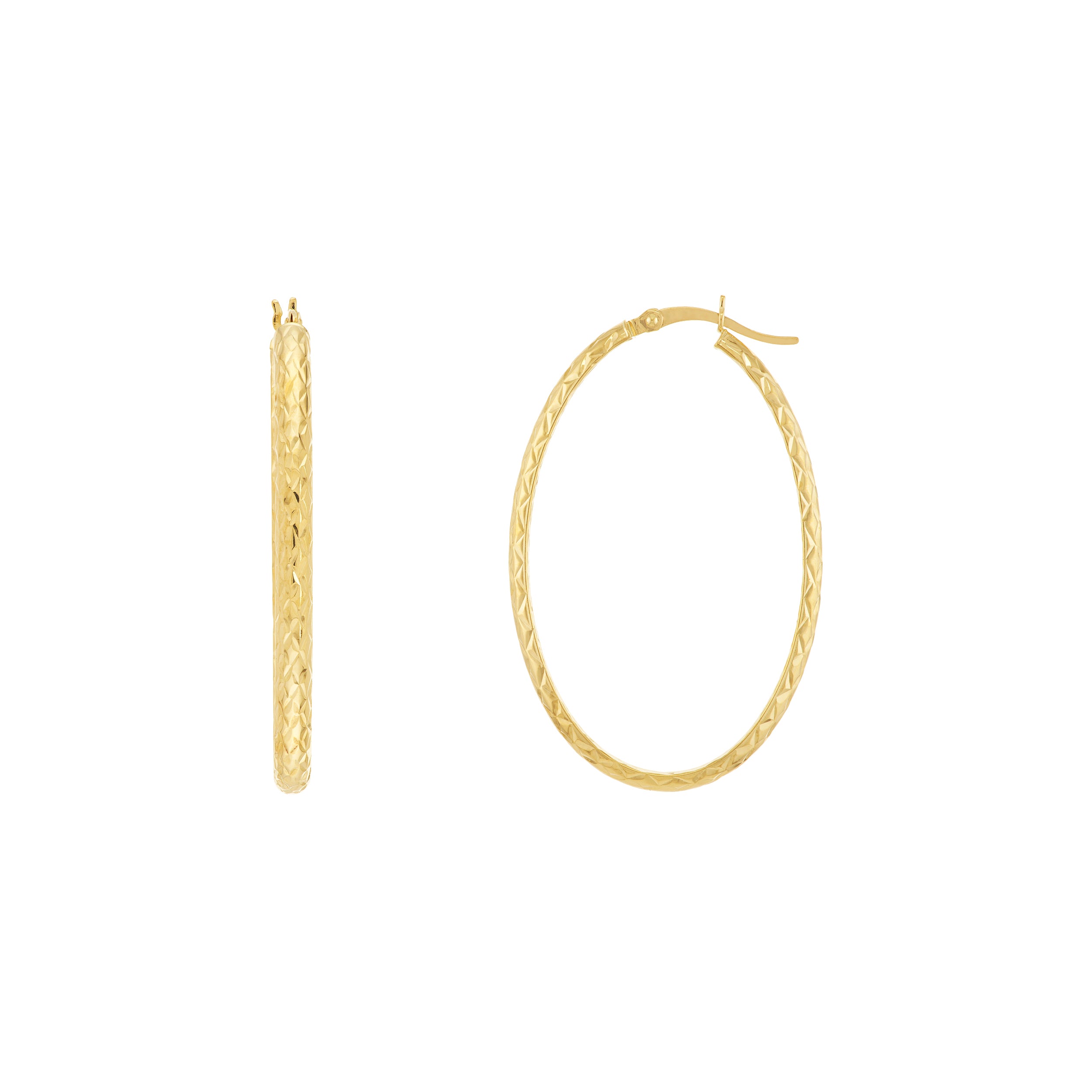 3MM X 42MM DIAMOND-CUT OVAL HOOP EARRINGS | 10K YELLOW GOLD | TM008007-10Y - Brownlee Jewelers