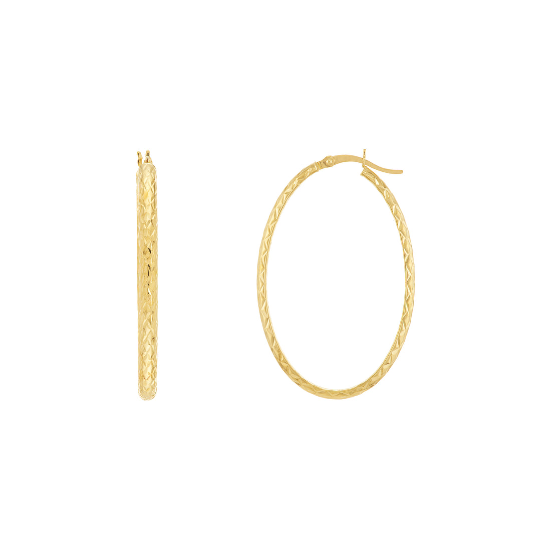 3MM X 42MM DIAMOND-CUT OVAL HOOP EARRINGS | 10K YELLOW GOLD | TM008007-10Y - Brownlee Jewelers