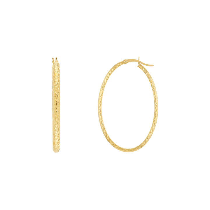 3MM X 42MM DIAMOND-CUT OVAL HOOP EARRINGS | 10K YELLOW GOLD | TM008007-10Y - Brownlee Jewelers