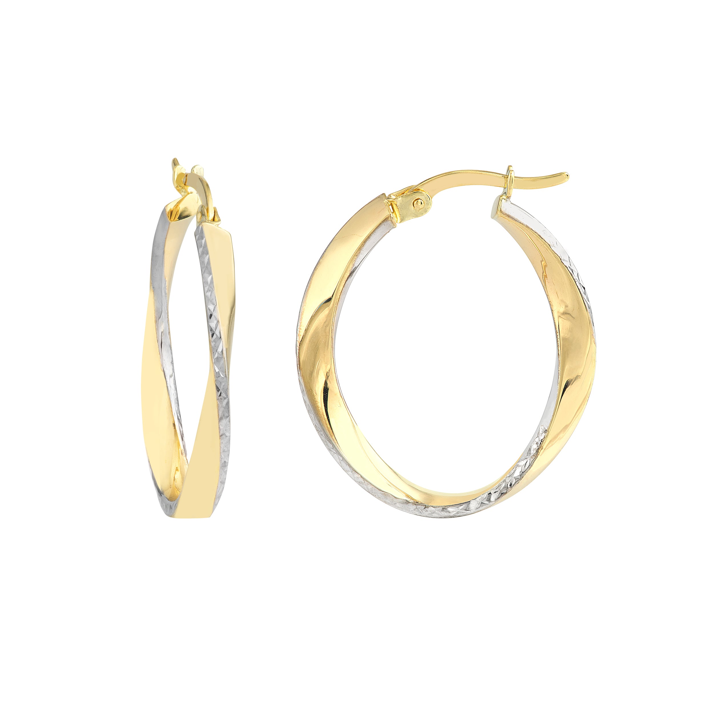 DIAMOND-CUT TWISTED ROUND HOOP EARRINGS | 10K TWO-TONE GOLD | TM008382-10YB - Brownlee Jewelers