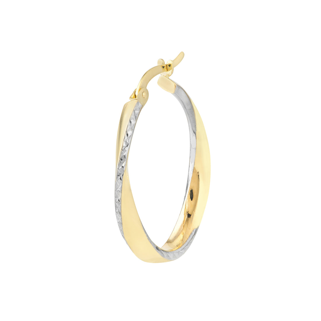 DIAMOND-CUT TWISTED ROUND HOOP EARRINGS | 10K TWO-TONE GOLD | TM008382-10YB - Brownlee Jewelers