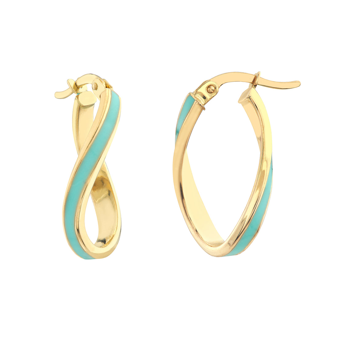 TWISTED TURQUOISE ENAMEL HOOP EARRINGS | 14K YELLOW GOLD | TM023528-14Y - Brownlee Jewelers