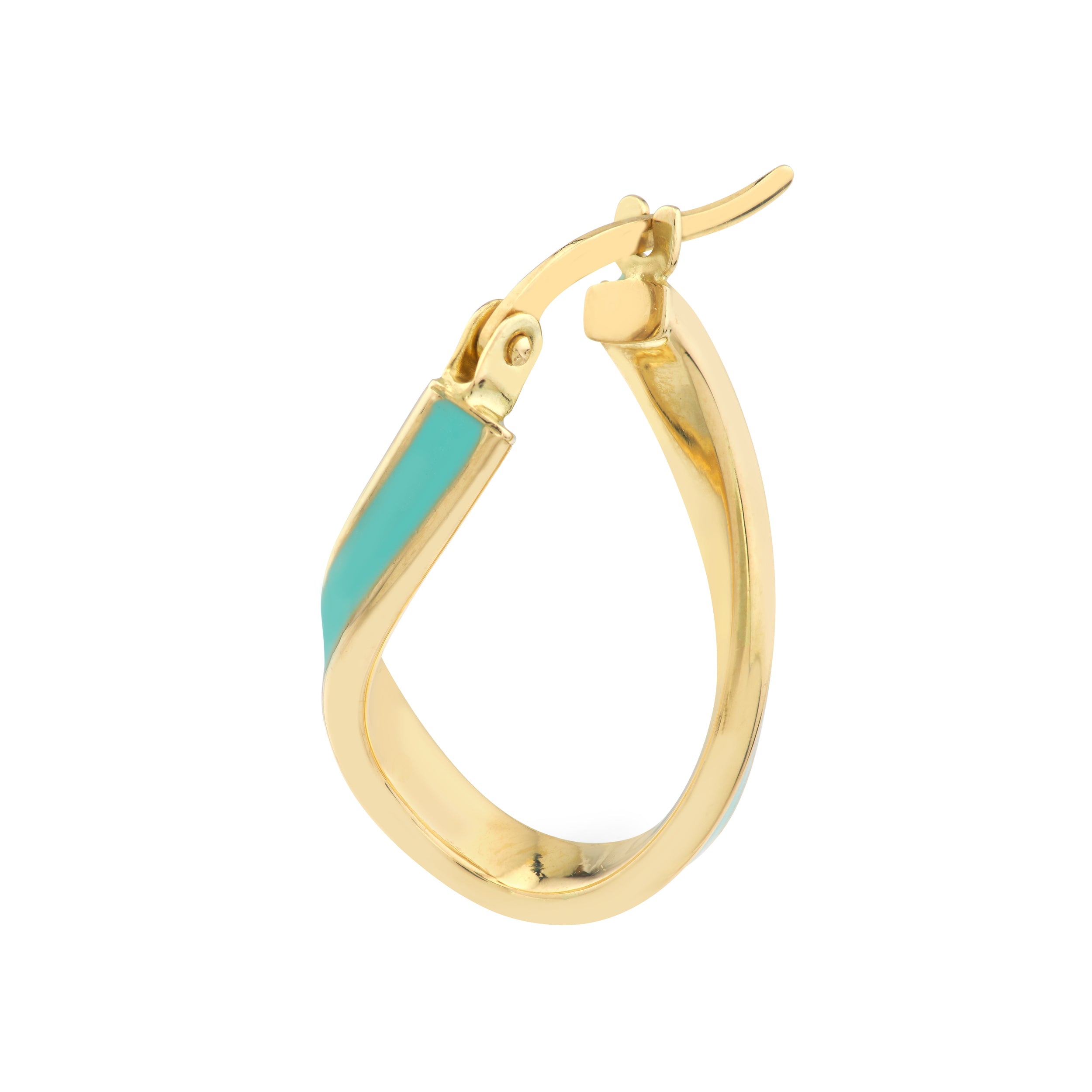 TWISTED TURQUOISE ENAMEL HOOP EARRINGS | 14K YELLOW GOLD | TM023528-14Y - Brownlee Jewelers