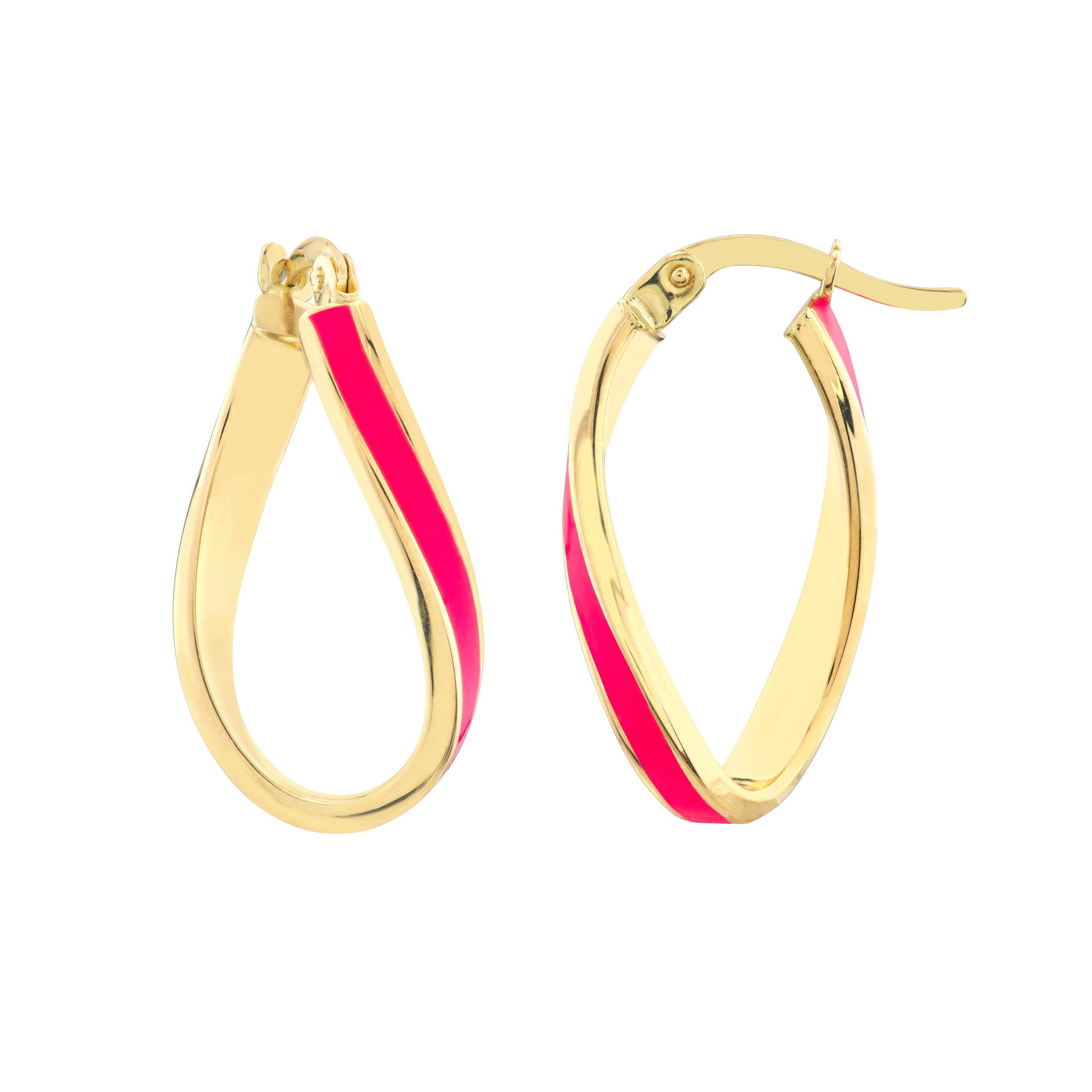 NEON PINK TWISTED ENAMEL HOOP EARRINGS | 14K YELLOW GOLD | TM023529-14Y - Brownlee Jewelers