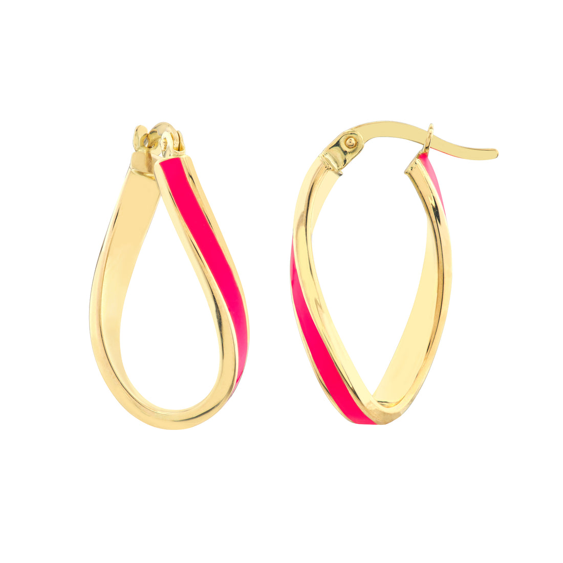 NEON PINK TWISTED ENAMEL HOOP EARRINGS | 14K YELLOW GOLD | TM023529-14Y - Brownlee Jewelers