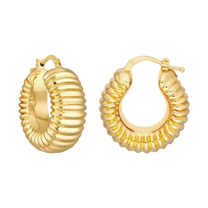 ROUND RIBBED HOOP EARRINGS | 14K YELLOW GOLD | TM024417-14Y - Brownlee Jewelers