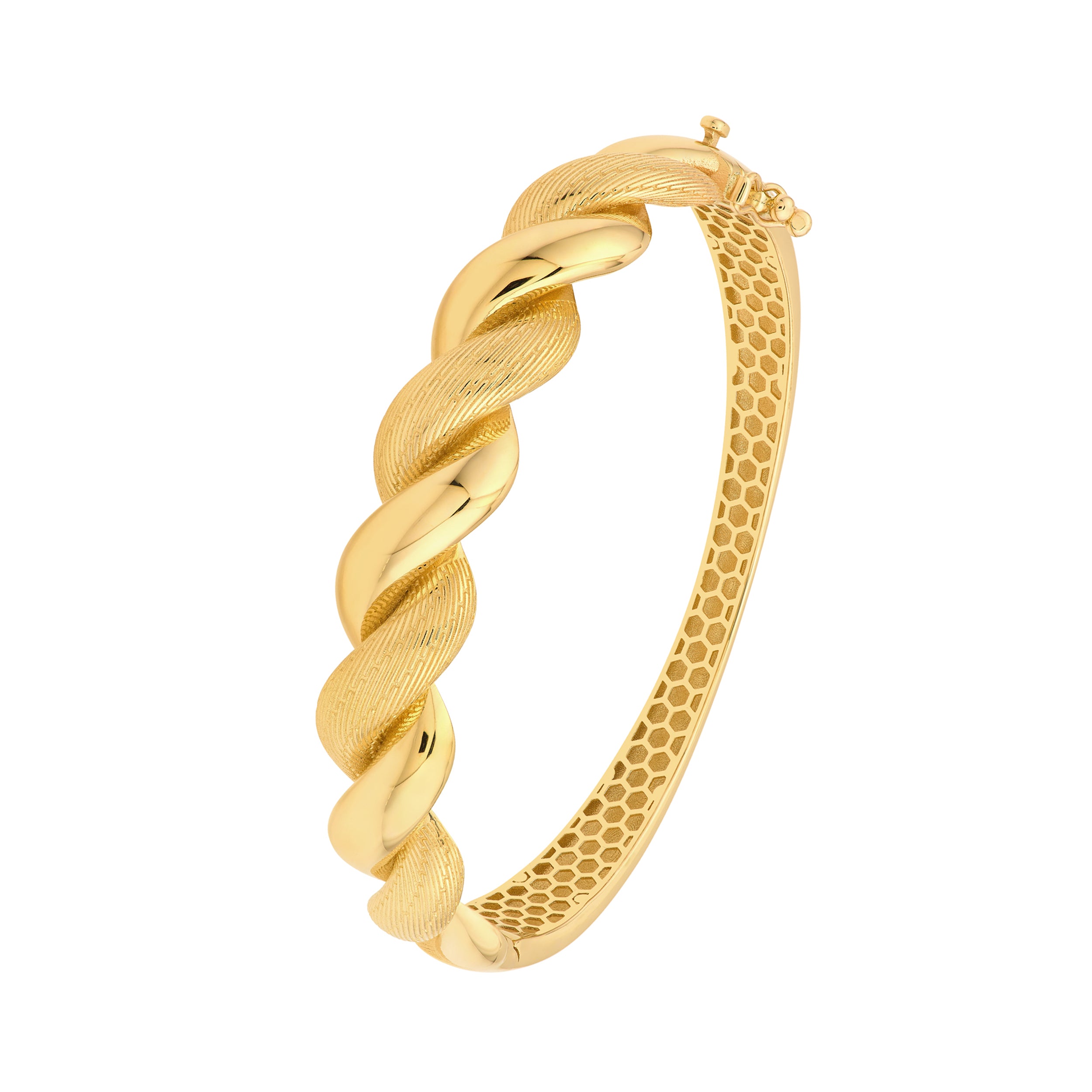 POLISHED TEXTURED TWISTED BRACELET | 14K YELLOW GOLD | TM024446-14Y - Brownlee Jewelers