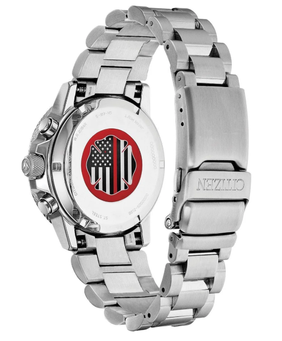 This Stainless Steel Nighthawk Chronograph features a 200 meter water resistance and tachymeter scale.