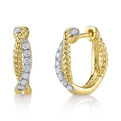 Diamond Twisted Hoop Earrings | 14K Yellow Gold | 0.21 ctw | Rope-Style Diamond Hoops - Brownee Jewelers